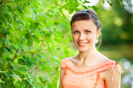Beautiful woman near river